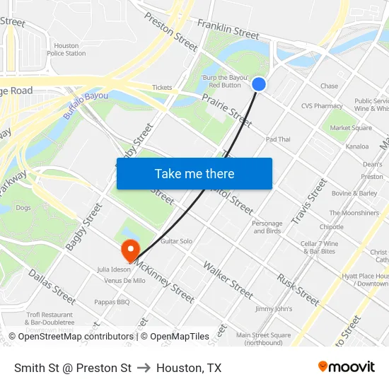 Smith St @ Preston St to Houston, TX map