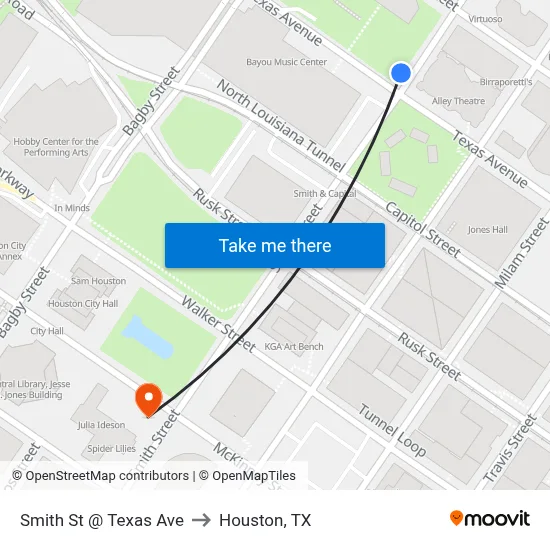 Smith St @ Texas Ave to Houston, TX map