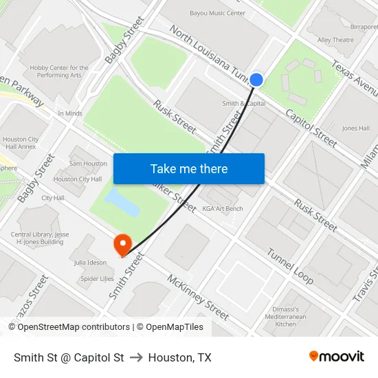 Smith St @ Capitol St to Houston, TX map