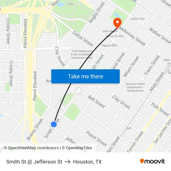 Smith St @ Jefferson St to Houston, TX map