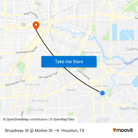Broadway St @ Moline St to Houston, TX map