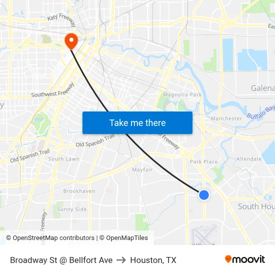 Broadway St @ Bellfort Ave to Houston, TX map