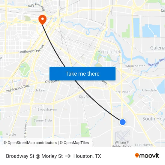 Broadway St @ Morley St to Houston, TX map