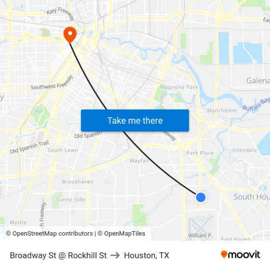 Broadway St @ Rockhill St to Houston, TX map