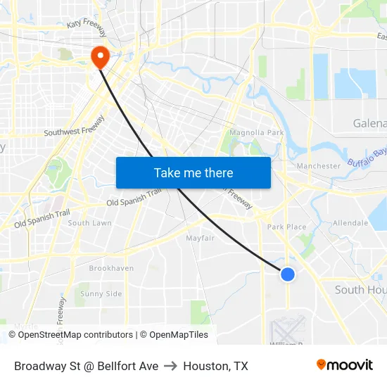 Broadway St @ Bellfort Ave to Houston, TX map