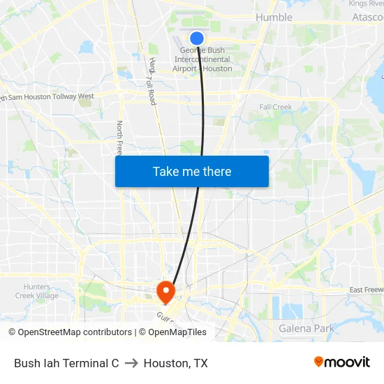 Bush Iah Terminal C to Houston, TX map