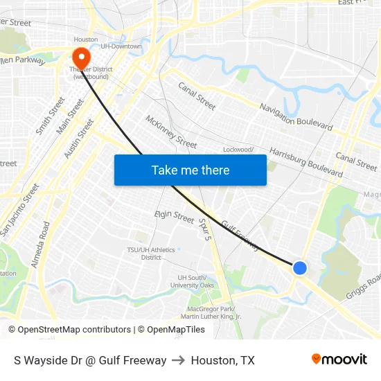 S Wayside Dr @ Gulf Freeway to Houston, TX map