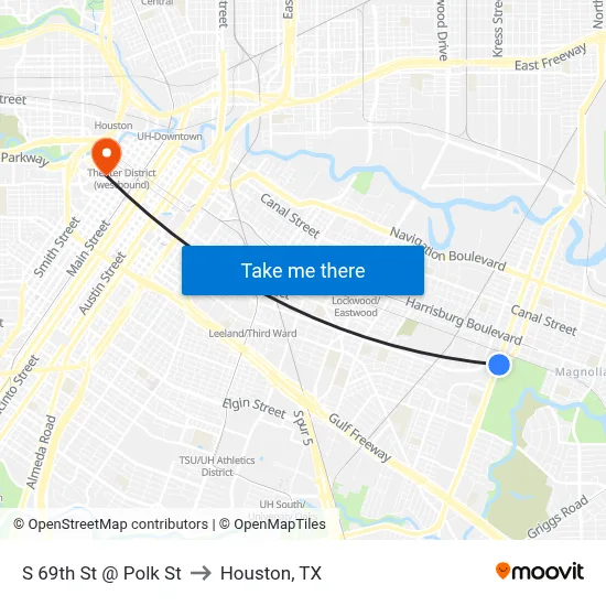 S 69th St @ Polk St to Houston, TX map