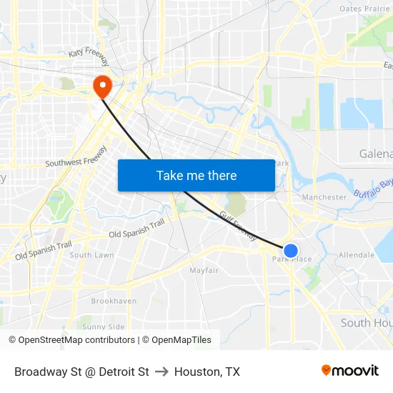 Broadway St @ Detroit St to Houston, TX map