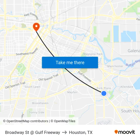 Broadway St @ Gulf Freeway to Houston, TX map