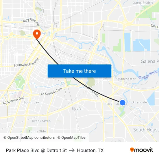 Park Place Blvd @ Detroit St to Houston, TX map
