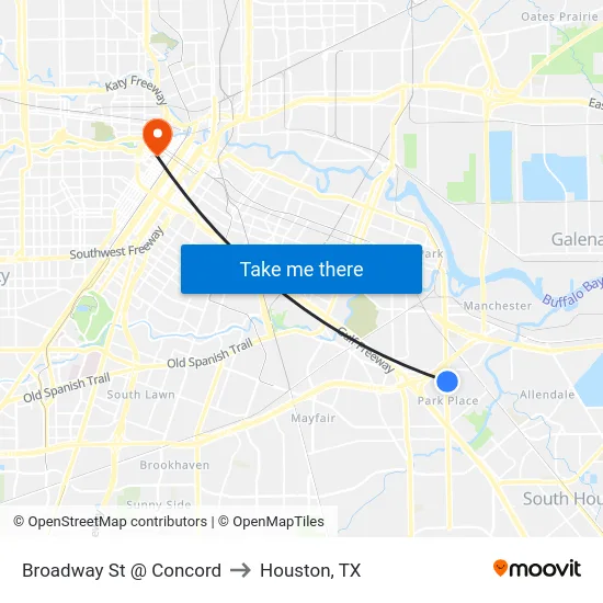 Broadway St @ Concord to Houston, TX map