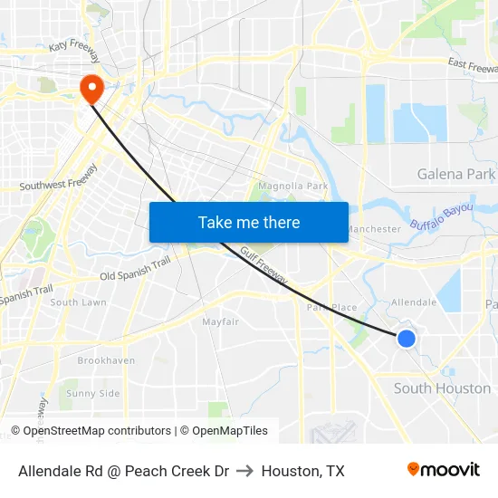 Allendale Rd @ Peach Creek Dr to Houston, TX map