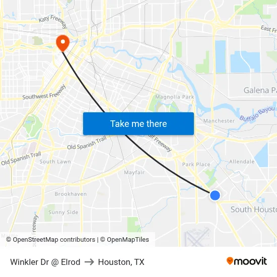 Winkler Dr @ Elrod to Houston, TX map