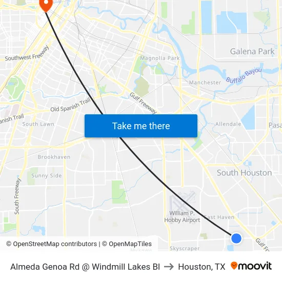 Almeda Genoa Rd @ Windmill Lakes Bl to Houston, TX map