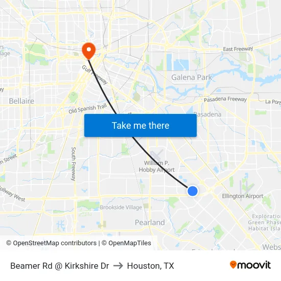 Beamer Rd @ Kirkshire Dr to Houston, TX map