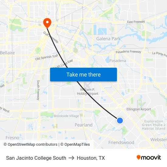 San Jacinto College South to Houston, TX map