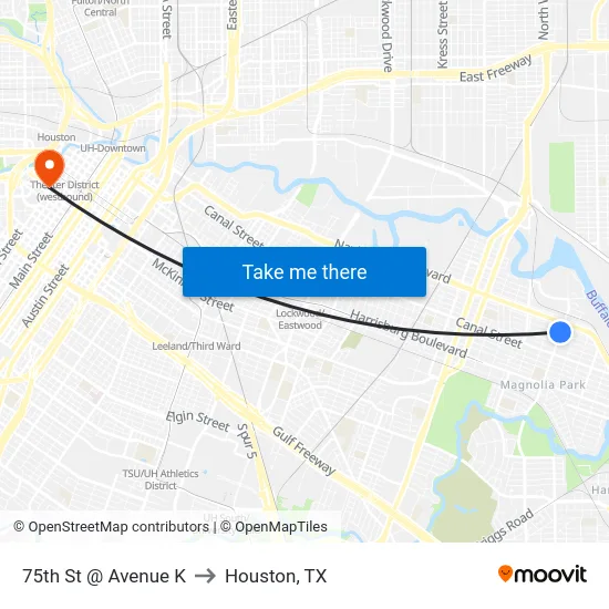 75th St @ Avenue K to Houston, TX map