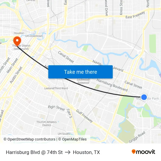 Harrisburg Blvd @ 74th St to Houston, TX map