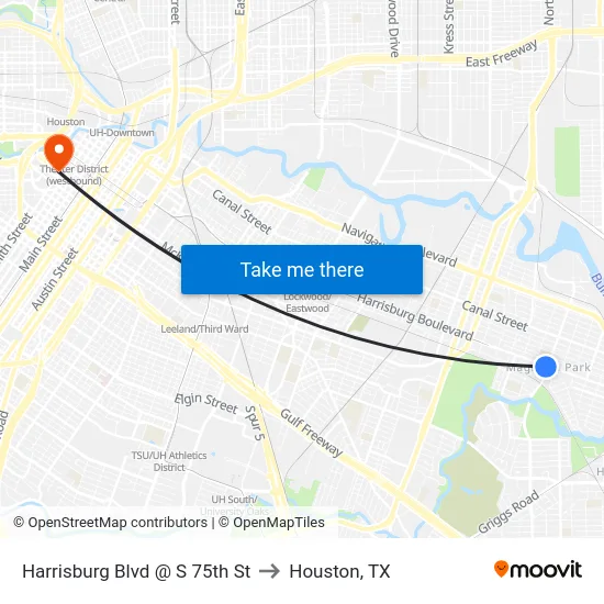 Harrisburg Blvd @ S 75th St to Houston, TX map