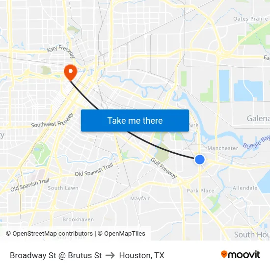 Broadway St @ Brutus St to Houston, TX map