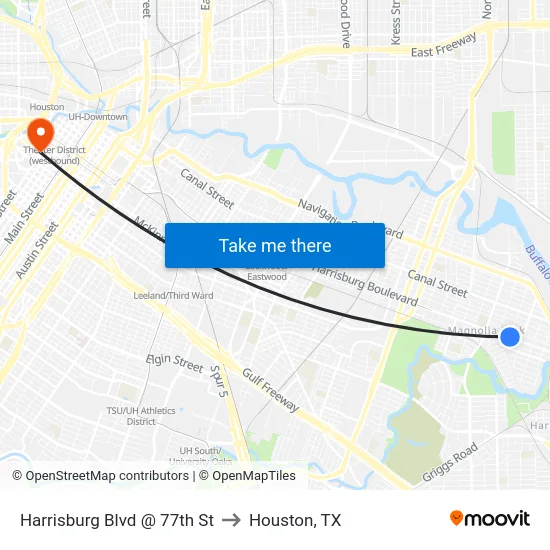 Harrisburg Blvd @ 77th St to Houston, TX map