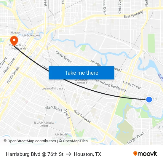 Harrisburg Blvd @ 76th St to Houston, TX map