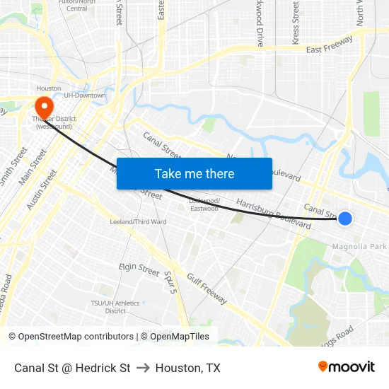 Canal St @ Hedrick St to Houston, TX map