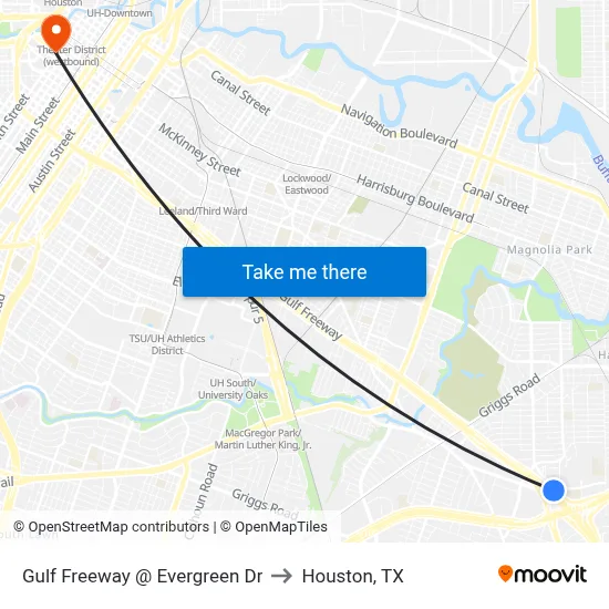 Gulf Freeway   @ Evergreen Dr to Houston, TX map