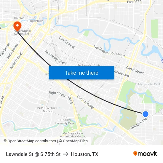 Lawndale St @ S 75th St to Houston, TX map