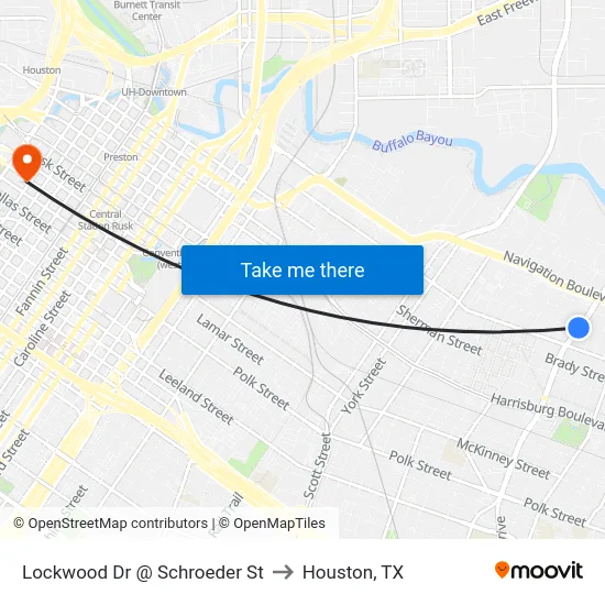 Lockwood Dr @ Schroeder St to Houston, TX map