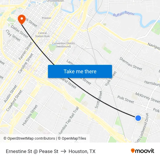 Ernestine St @ Pease St to Houston, TX map