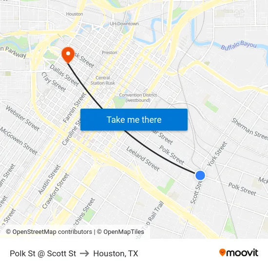 Polk St @ Scott St to Houston, TX map