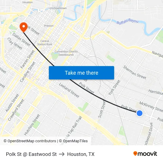 Polk St @ Eastwood St to Houston, TX map