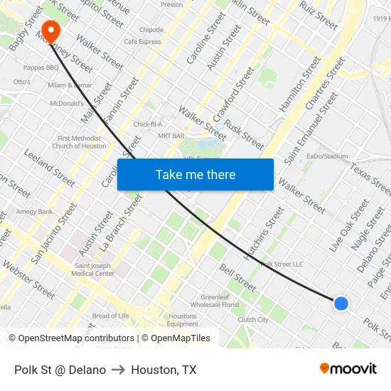 Polk St @ Delano to Houston, TX map