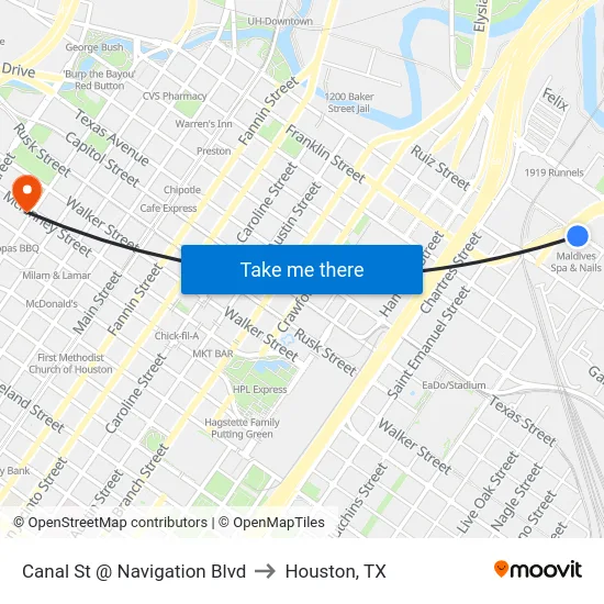 Canal St @ Navigation Blvd to Houston, TX map