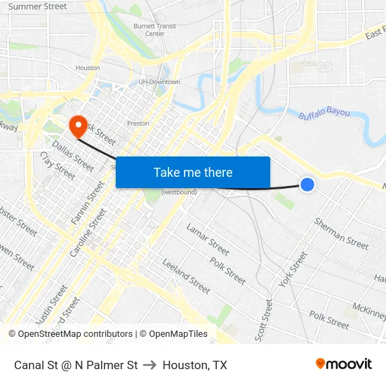 Canal St @ N Palmer St to Houston, TX map