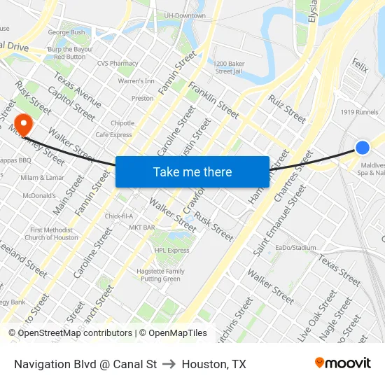 Navigation Blvd @ Canal St to Houston, TX map