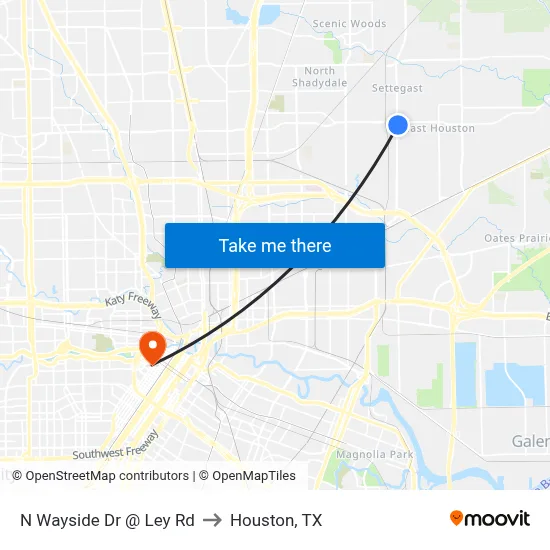 N Wayside Dr @ Ley Rd to Houston, TX map