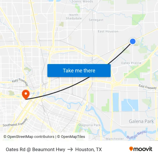 Oates Rd @ Beaumont Hwy to Houston, TX map