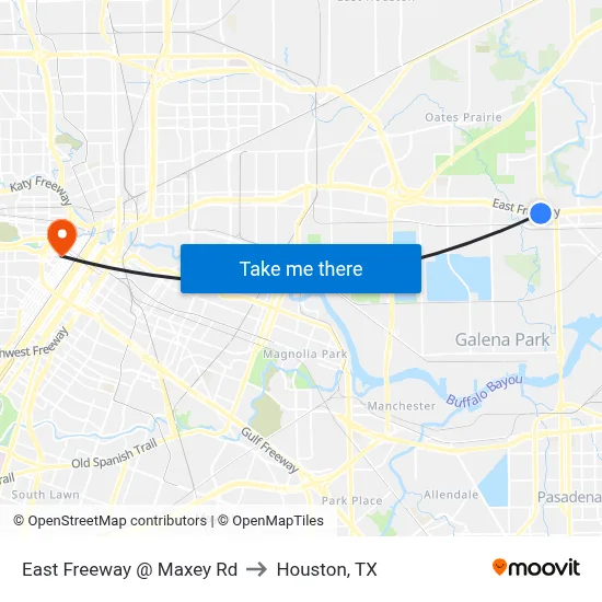 East Freeway @ Maxey Rd to Houston, TX map