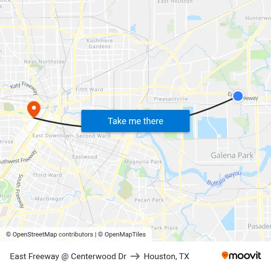 East Freeway @ Centerwood Dr to Houston, TX map