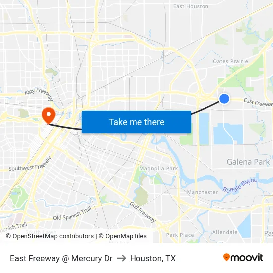 East Freeway @ Mercury Dr to Houston, TX map