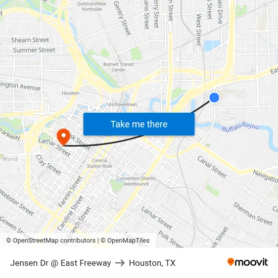 Jensen Dr @ East Freeway to Houston, TX map