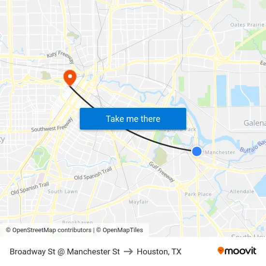 Broadway St @ Manchester St to Houston, TX map