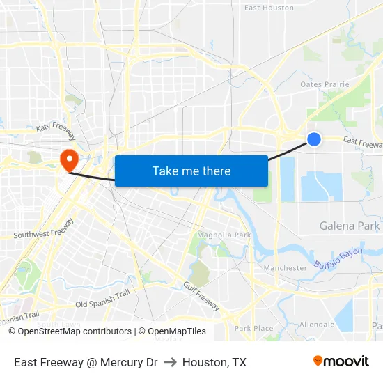 East Freeway @ Mercury Dr to Houston, TX map
