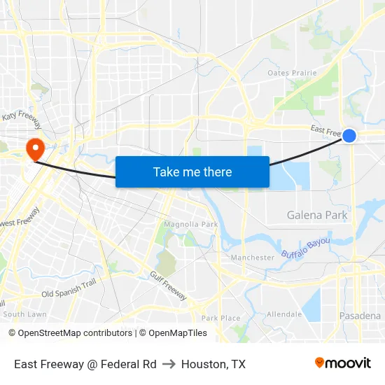 East Freeway @ Federal Rd to Houston, TX map