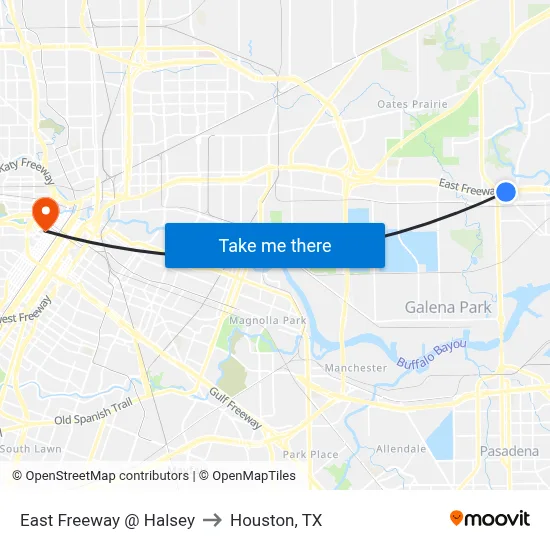 East Freeway @ Halsey to Houston, TX map