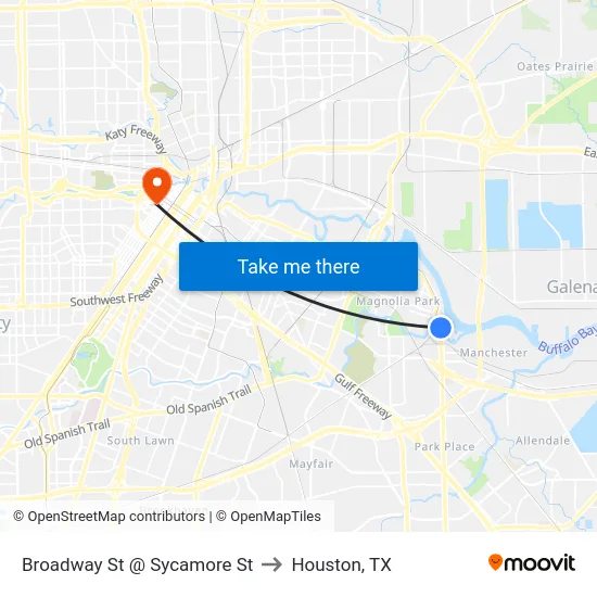 Broadway St @ Sycamore St to Houston, TX map