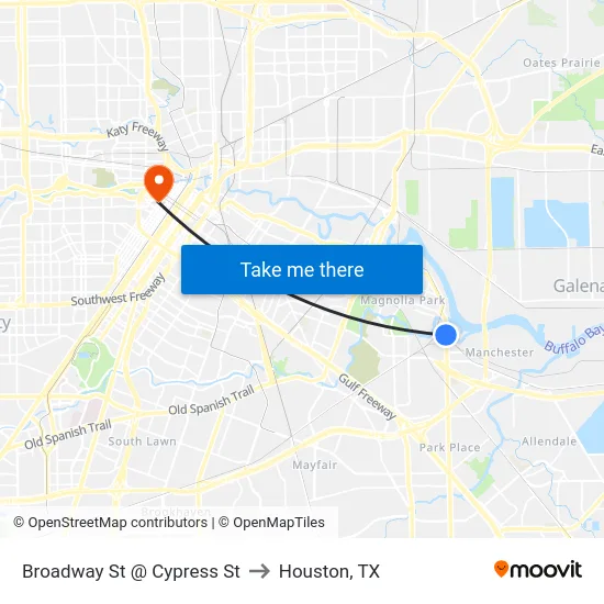 Broadway St @ Cypress St to Houston, TX map